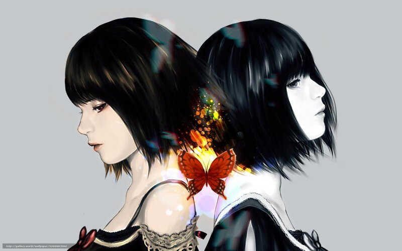 Two Girls with Butterfly — Black, Dramatic