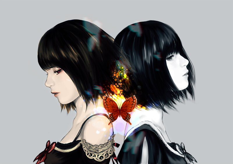 Two Girls with Butterfly — Black