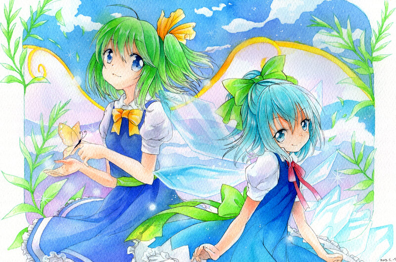 Two Girls with Butterfly — Blue