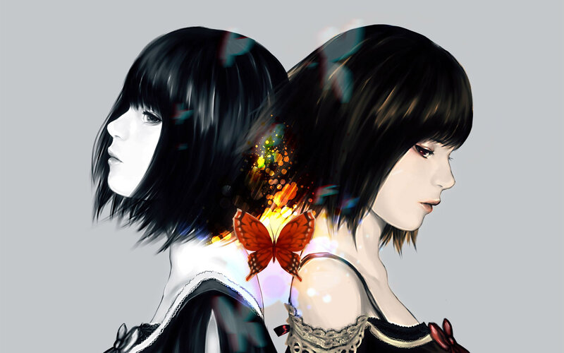 Two Girls with Butterfly — Gray