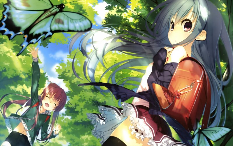 Two Girls with Butterfly — Green