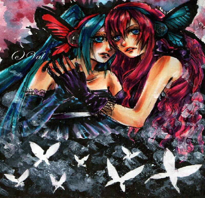 Two Girls with Butterfly Wings — Red