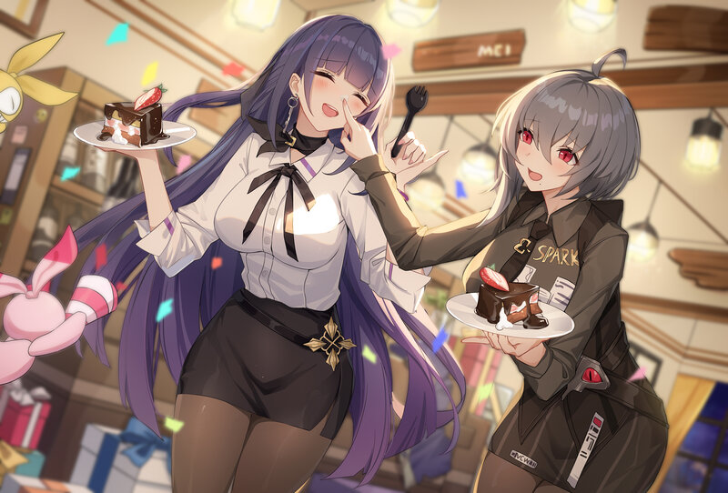 Two Girls with Cake — Purple