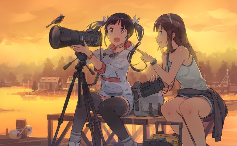 Two Girls with Camera — Orange