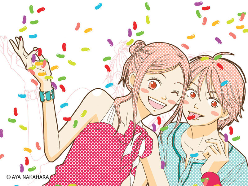 Two girls with candy confetti