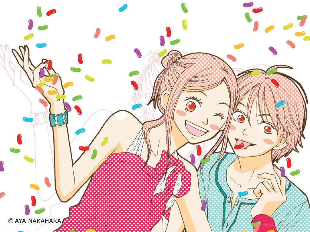 Two girls with candy confetti