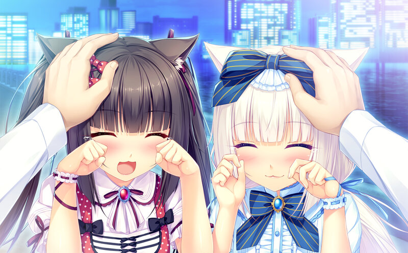 Two Girls with Cat Ears — Blue, Playful