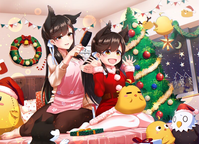 Two Girls with Cat Ears — Green