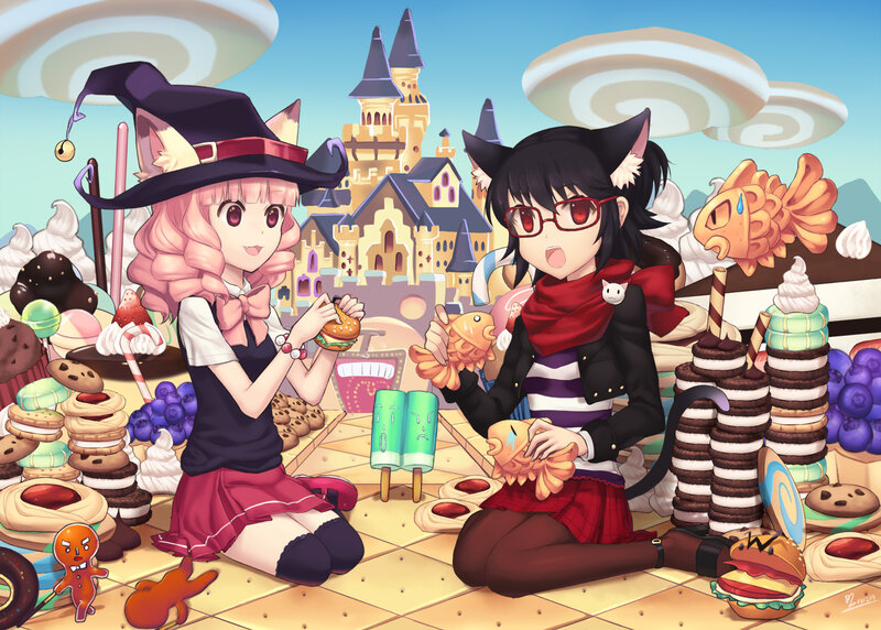 Two Girls with Cat Ears — Pink
