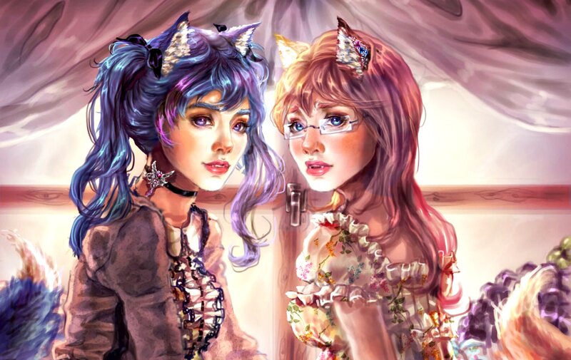 Two Girls with Cat Ears — Purple