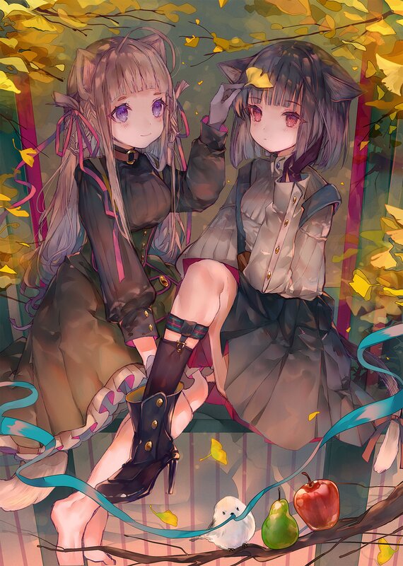 Two Girls with Cat Ears — Yellow