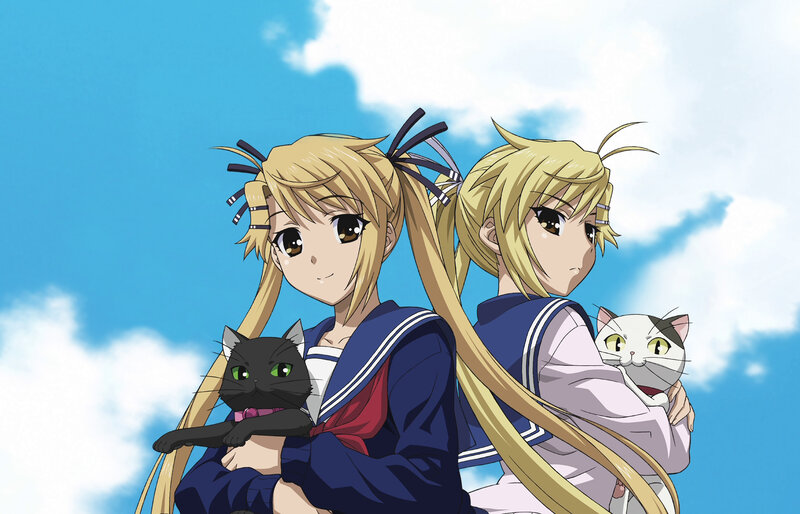 Two Girls with Cats — Blue