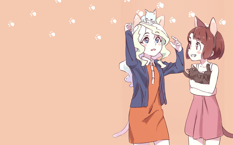 Two Girls with Cats — Peach