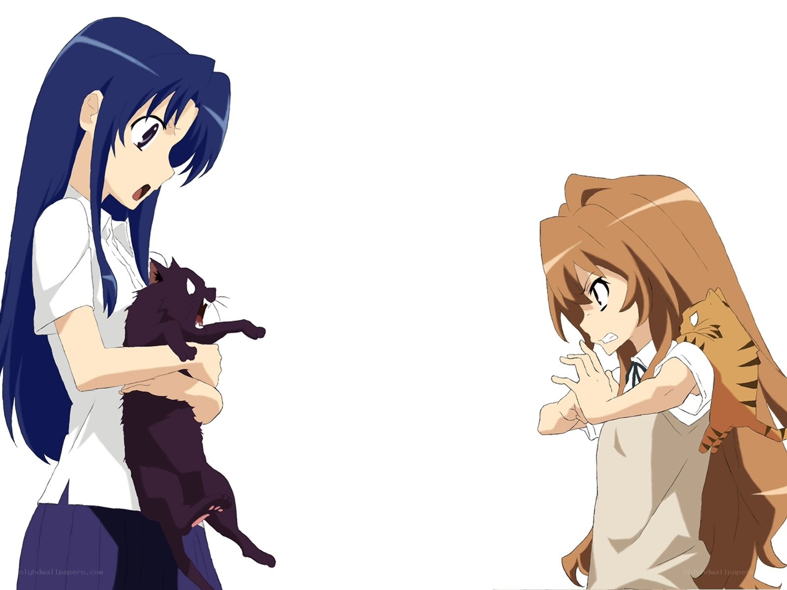 Two girls with cats