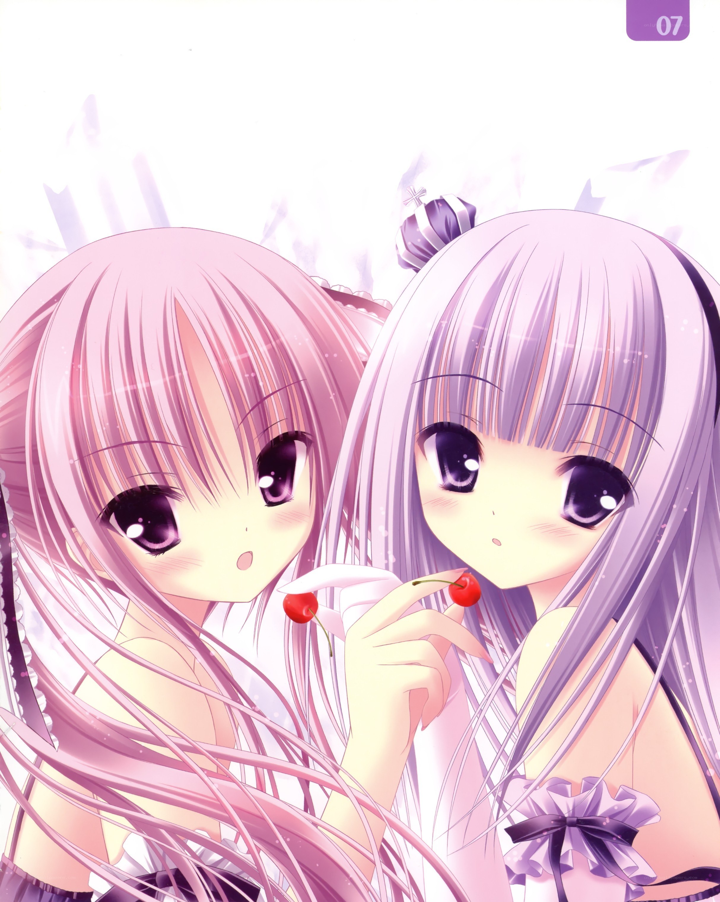 Two girls with cherries