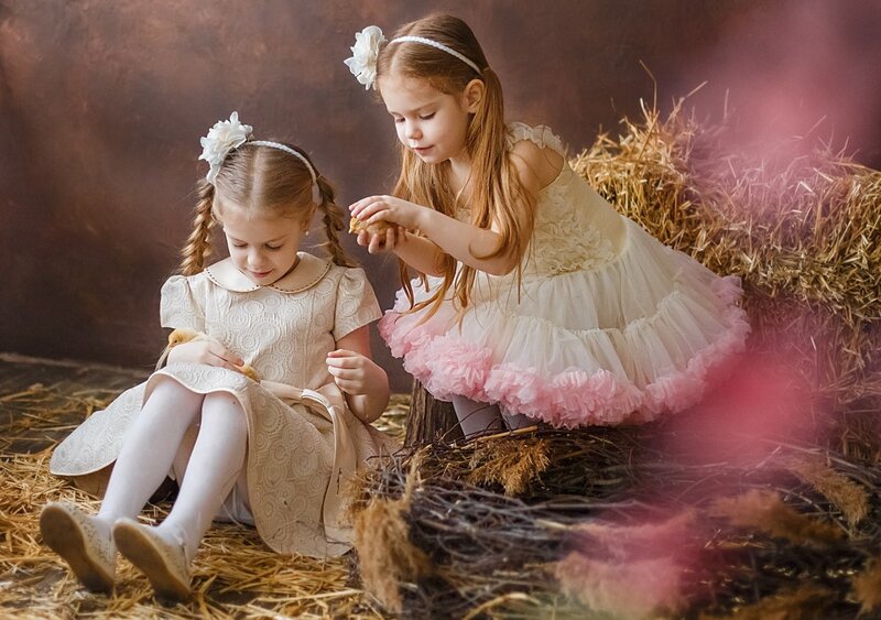 Two Girls with Chicks — Brown