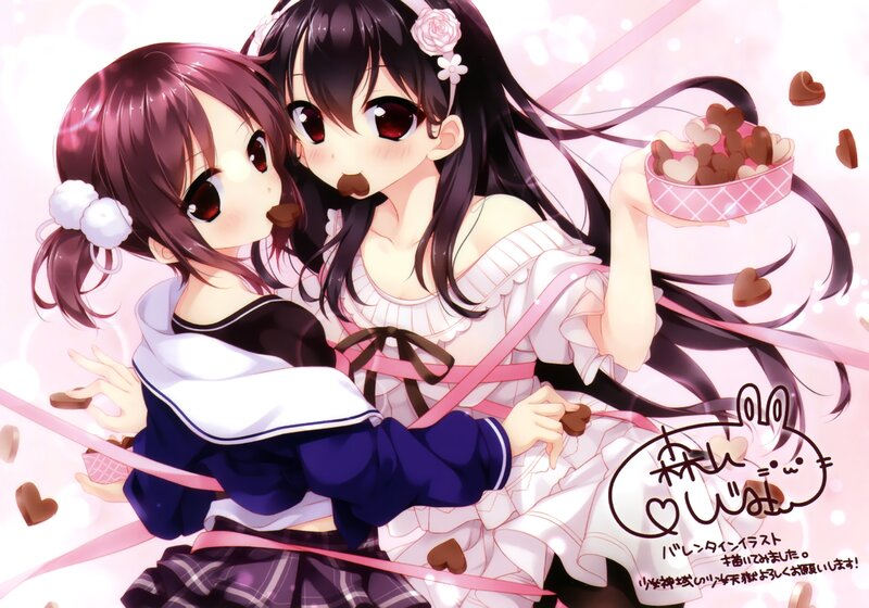 Two Girls with Chocolates — Pink, Cute