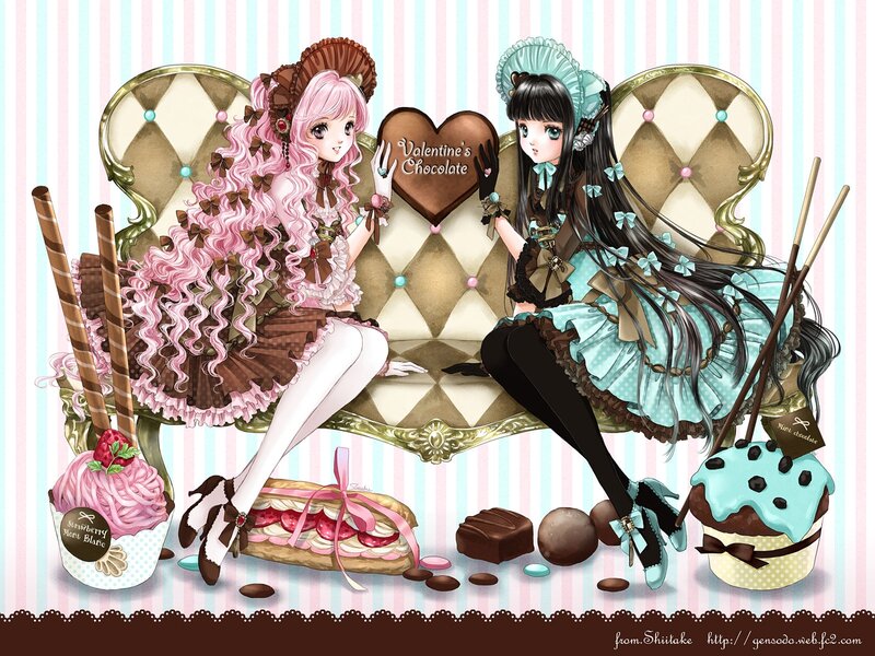 Two Girls with Chocolates — Pink