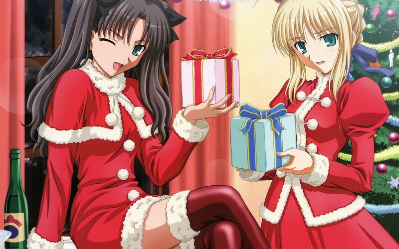 Two girls with Christmas gifts