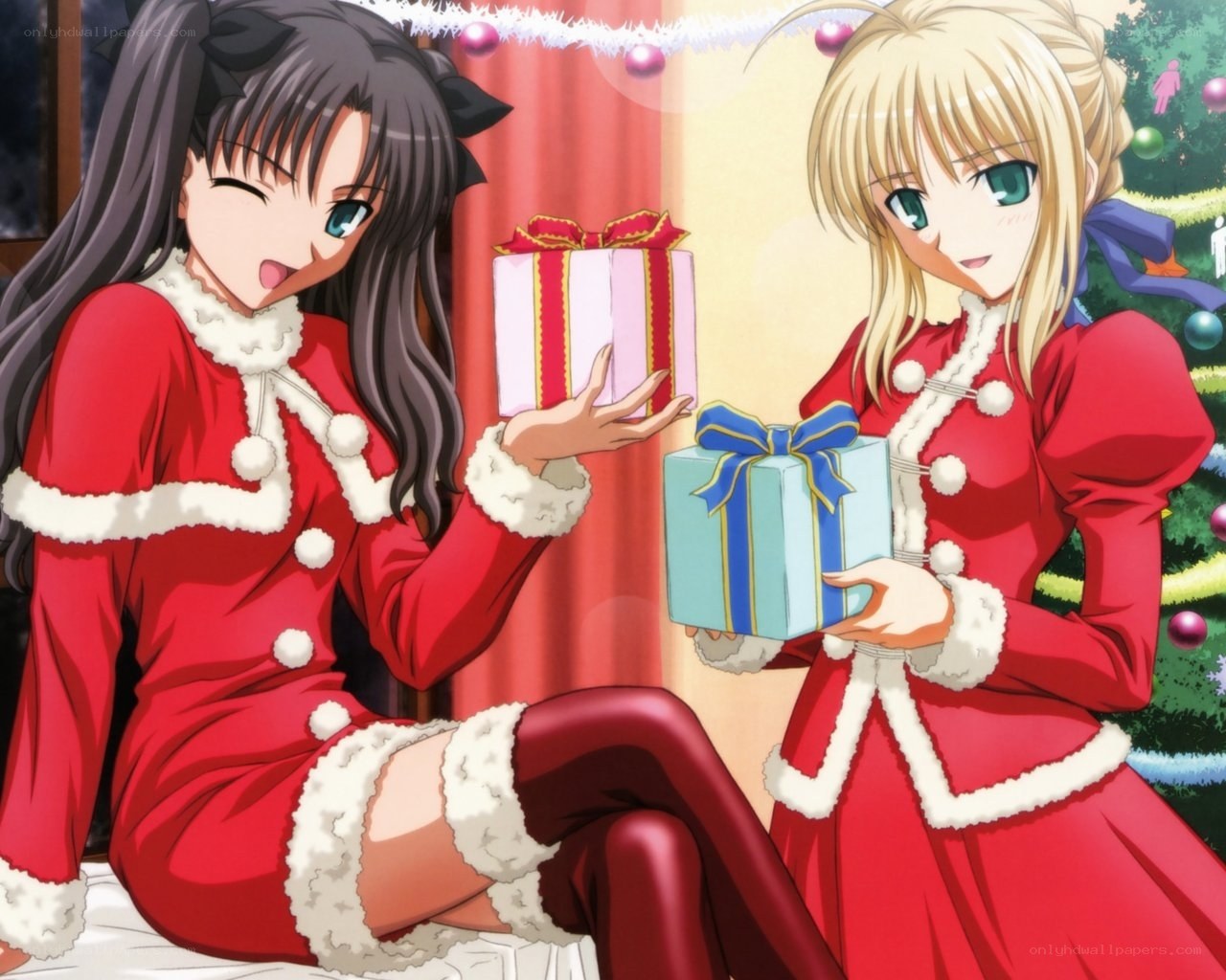 Two girls with Christmas gifts