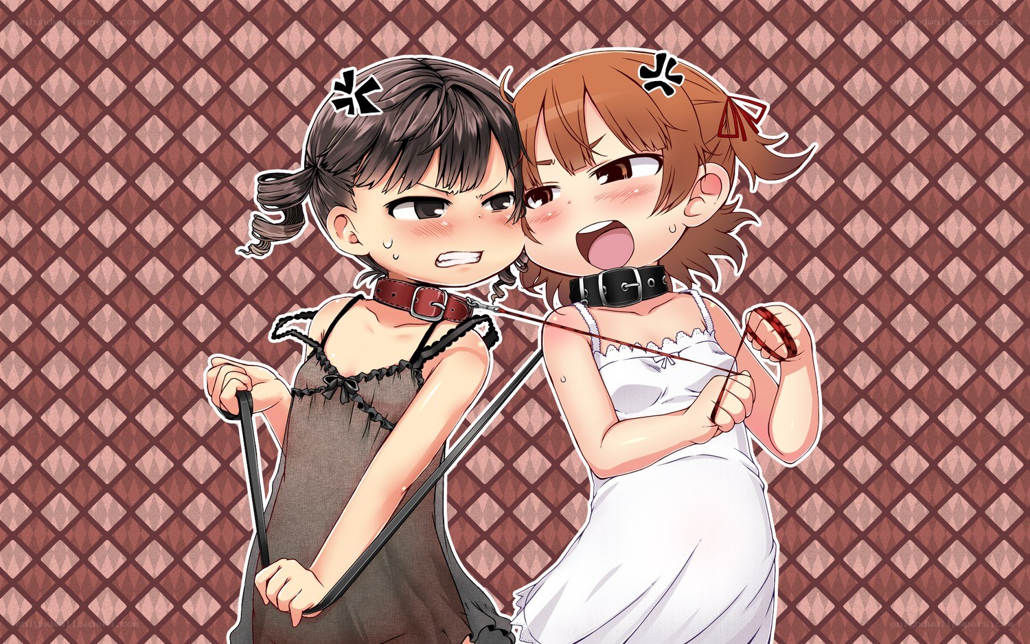 two girls with collars