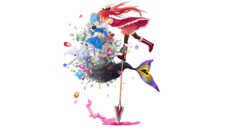 Two girls with colorful tails