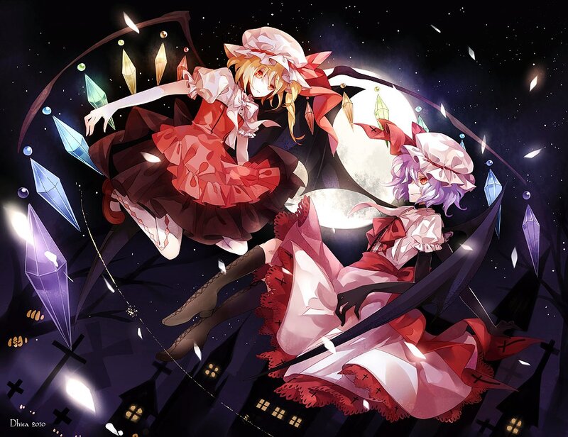 Two girls with crystals in night sky
