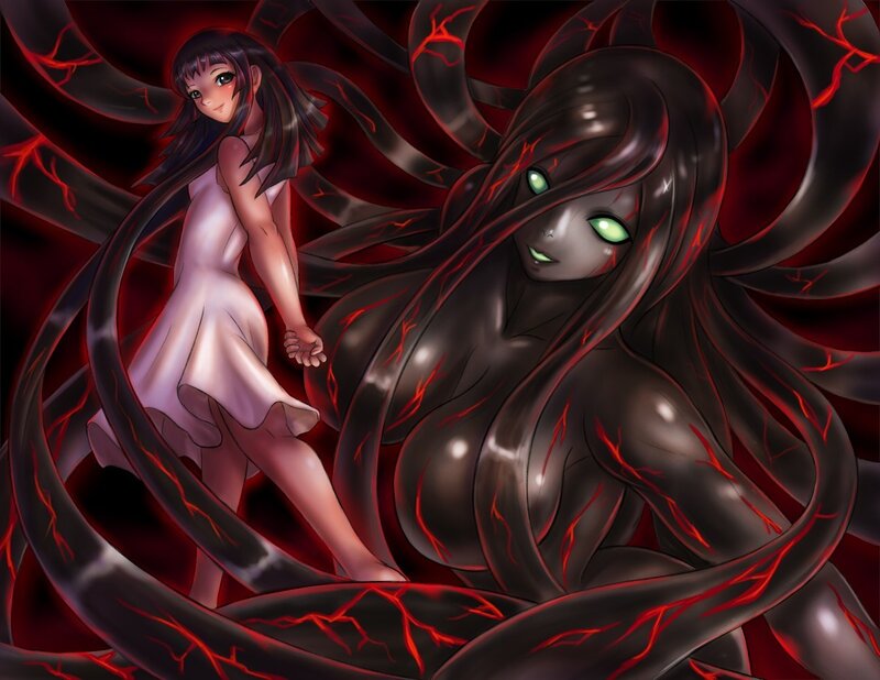 Two girls with dark tentacles