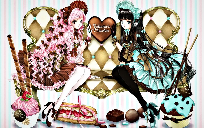 Two Girls with Desserts — Pink, Whimsical