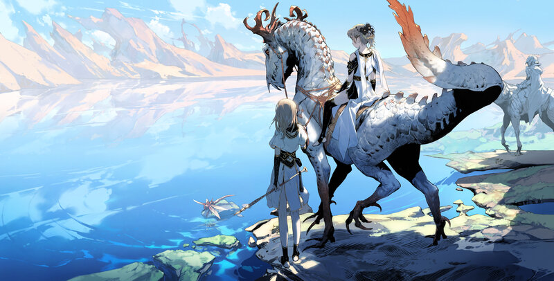 Two Girls with Dragon — Blue