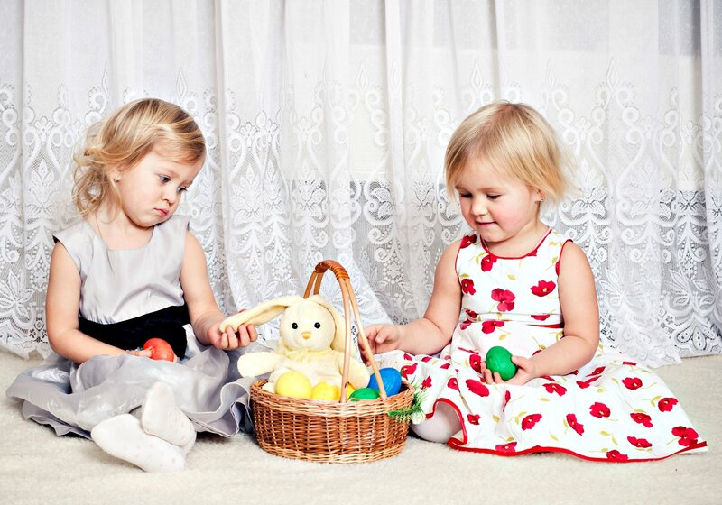 Two Girls with Easter Basket