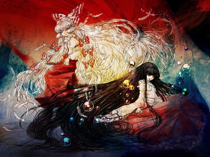 Two girls with feathers and bubbles