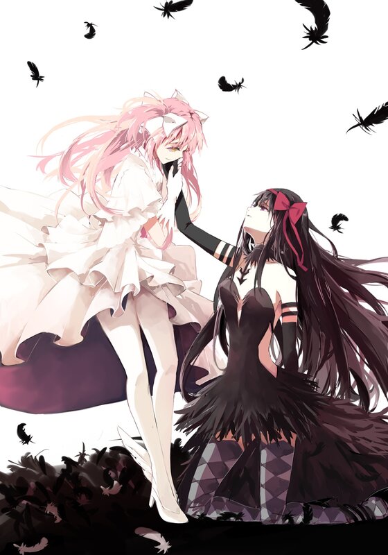 Two Girls with Feathers — White