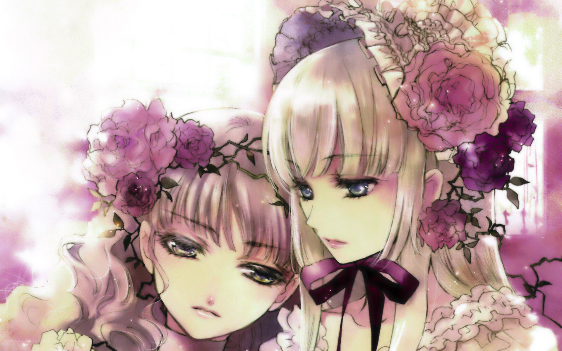 two girls with floral crowns