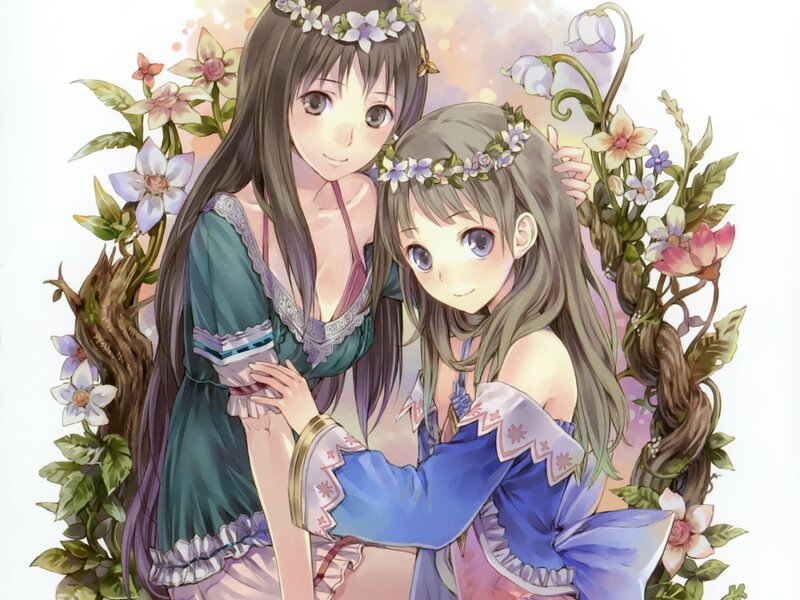 Two Girls with Flower Crowns — Green