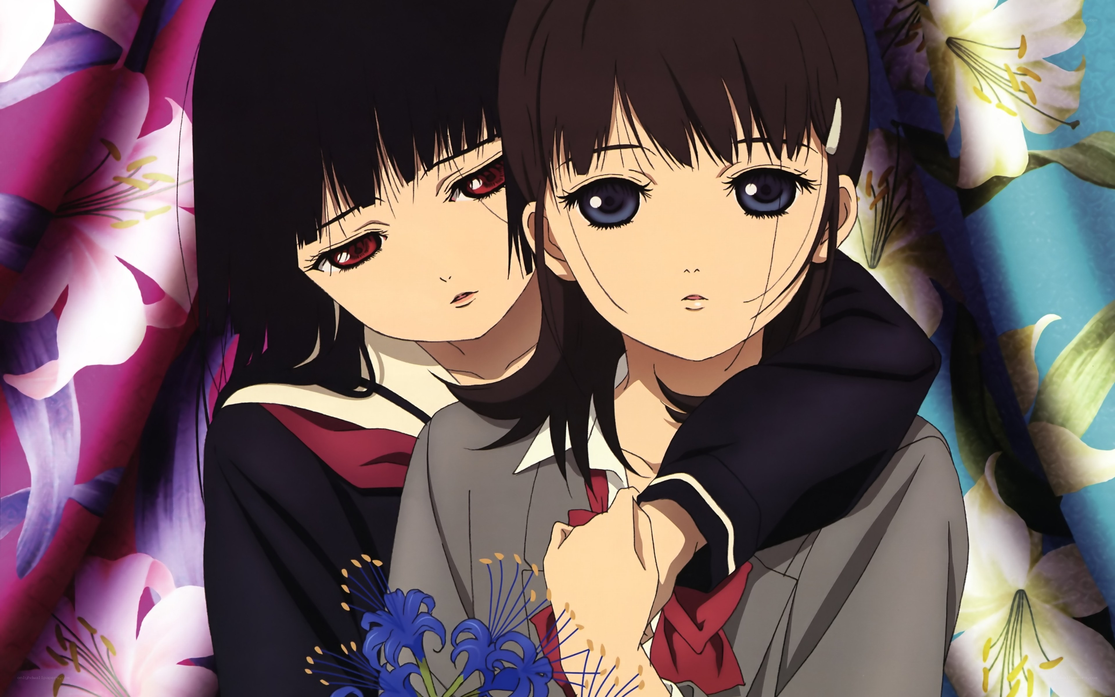 Two girls with flowers