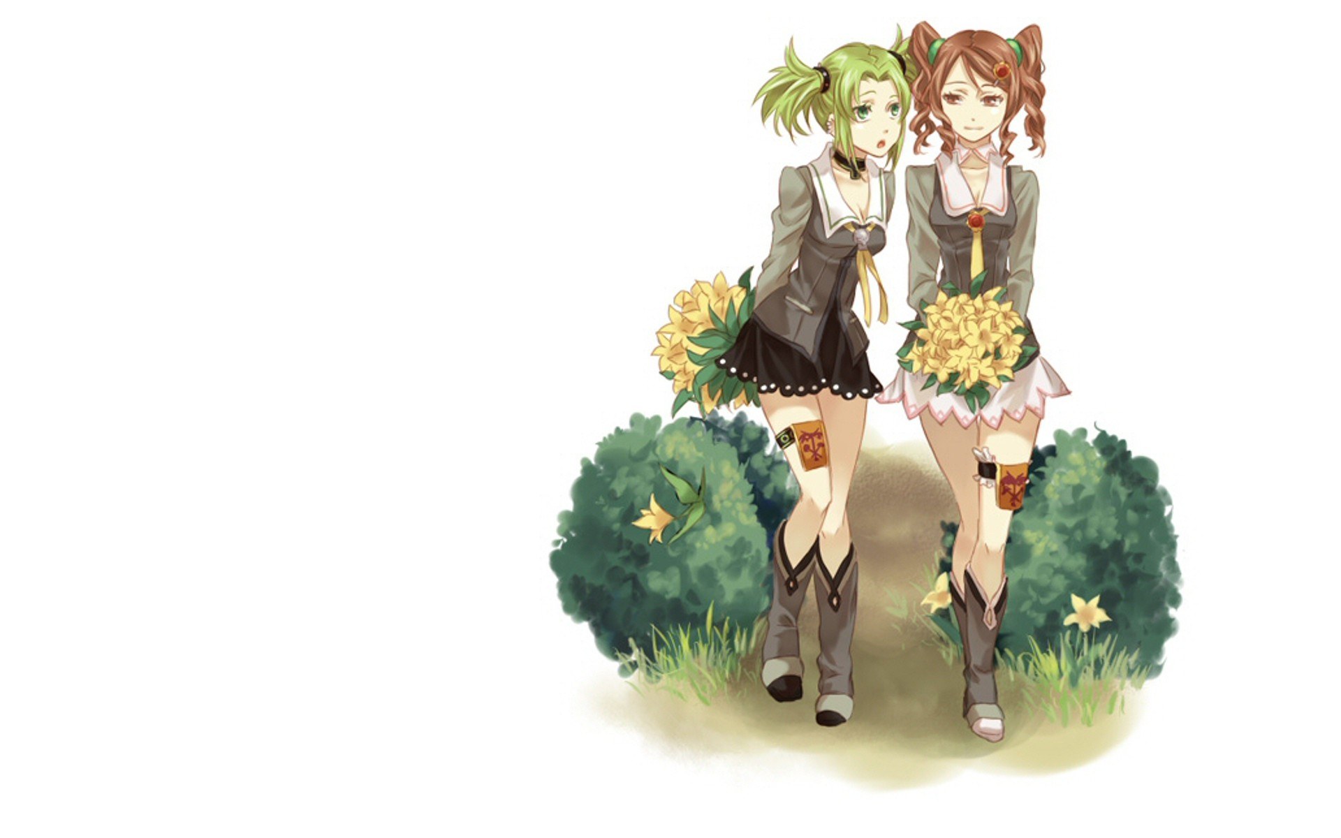 two girls with flowers
