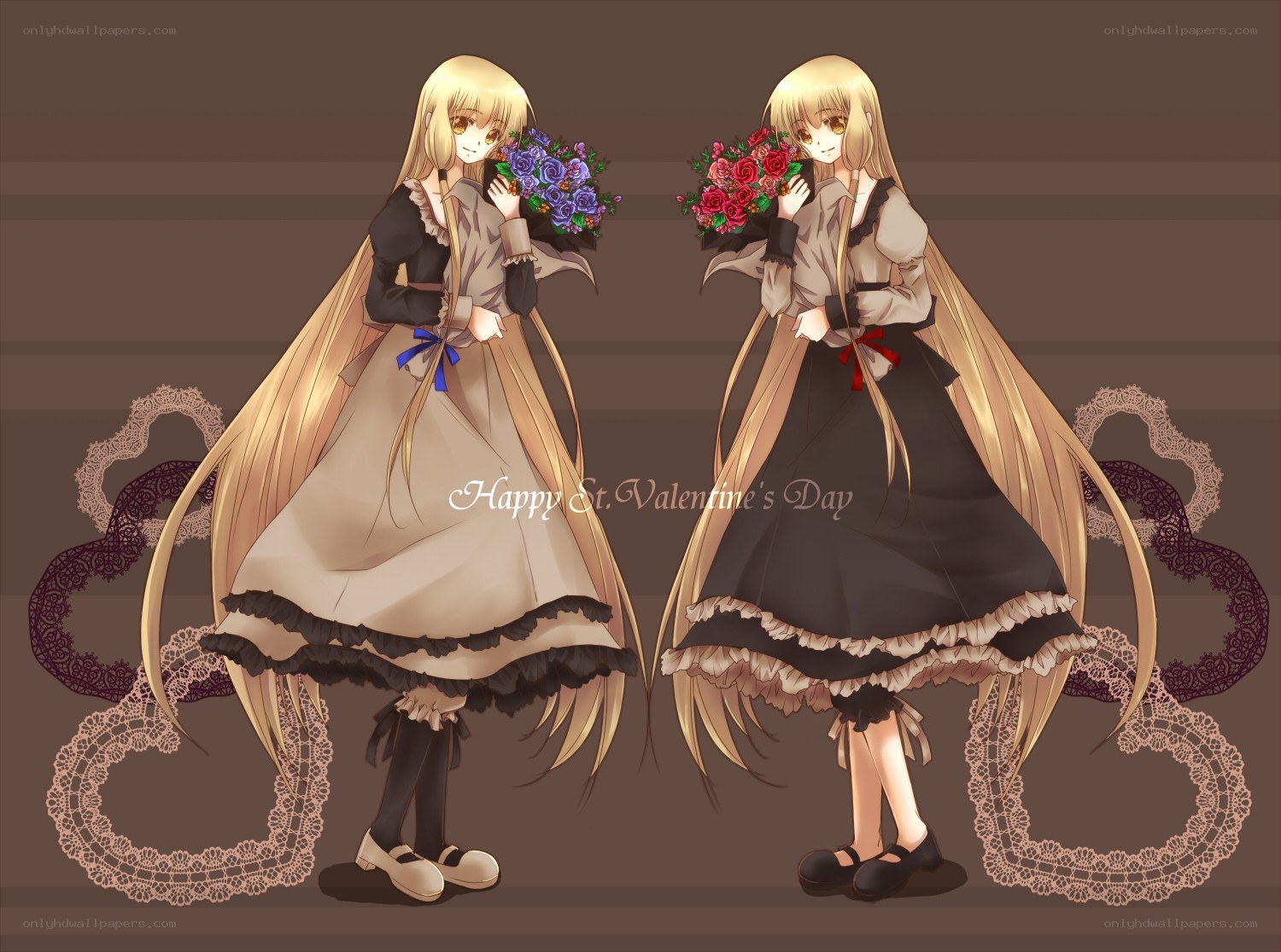 Two girls with flowers
