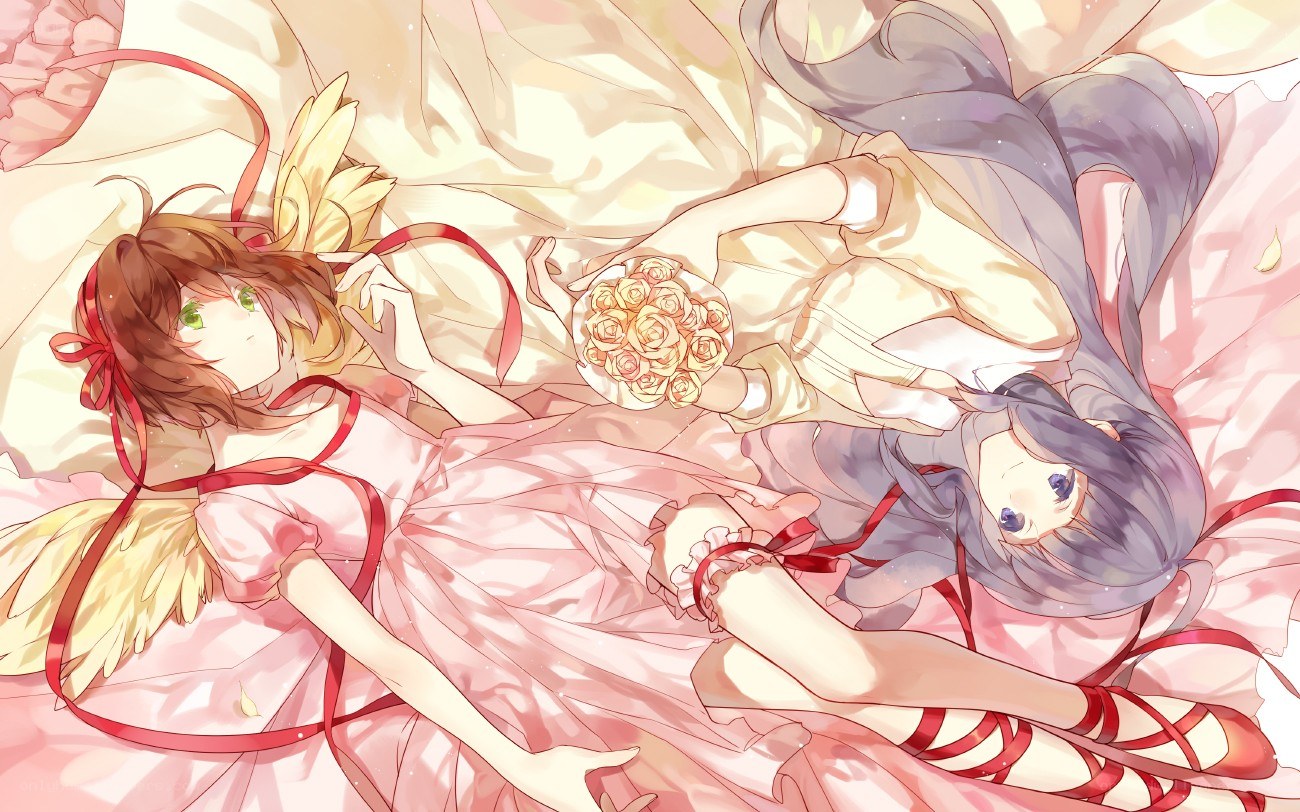 Two girls with flowers