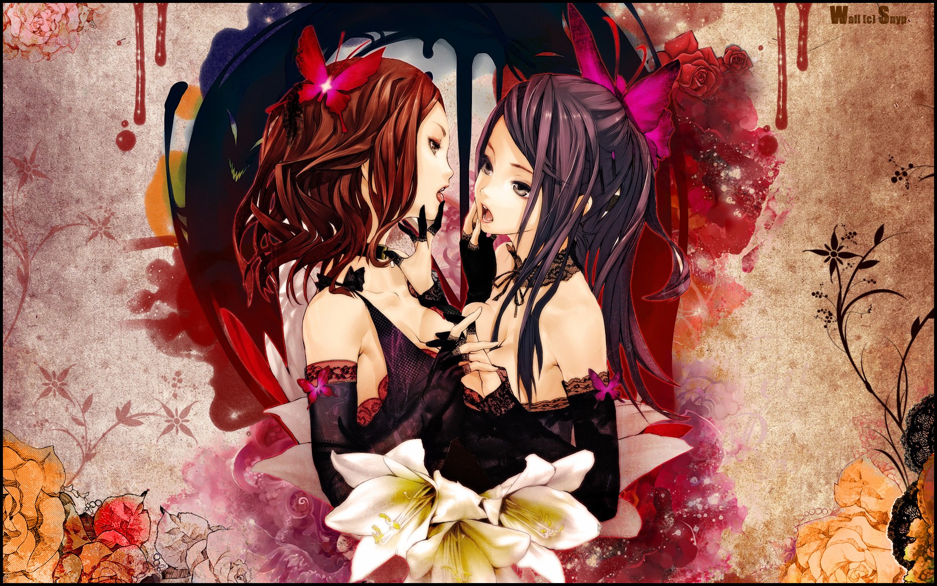 Two girls with flowers