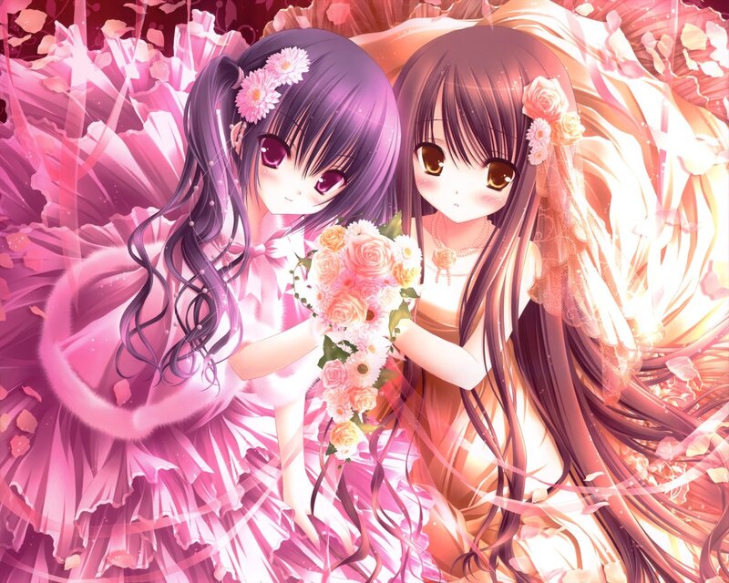 Two girls with flowers