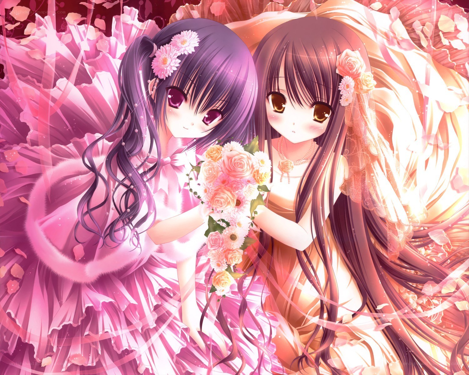 Two girls with flowers