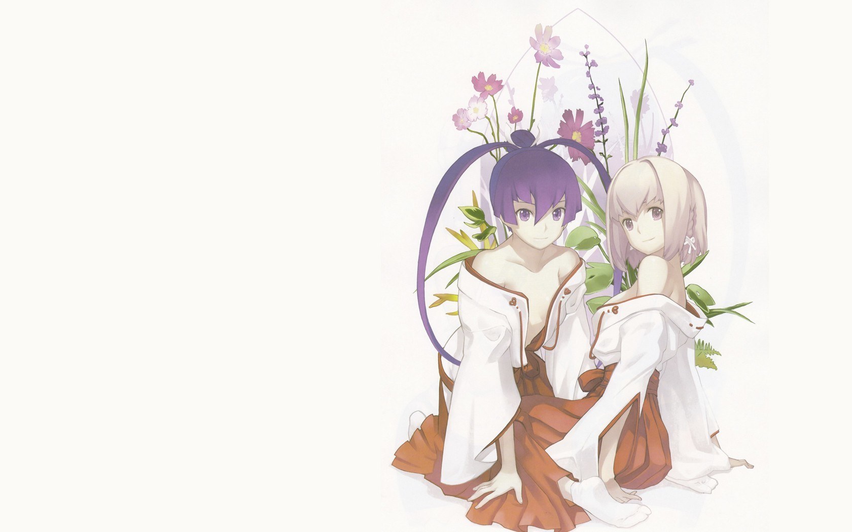 two girls with flowers