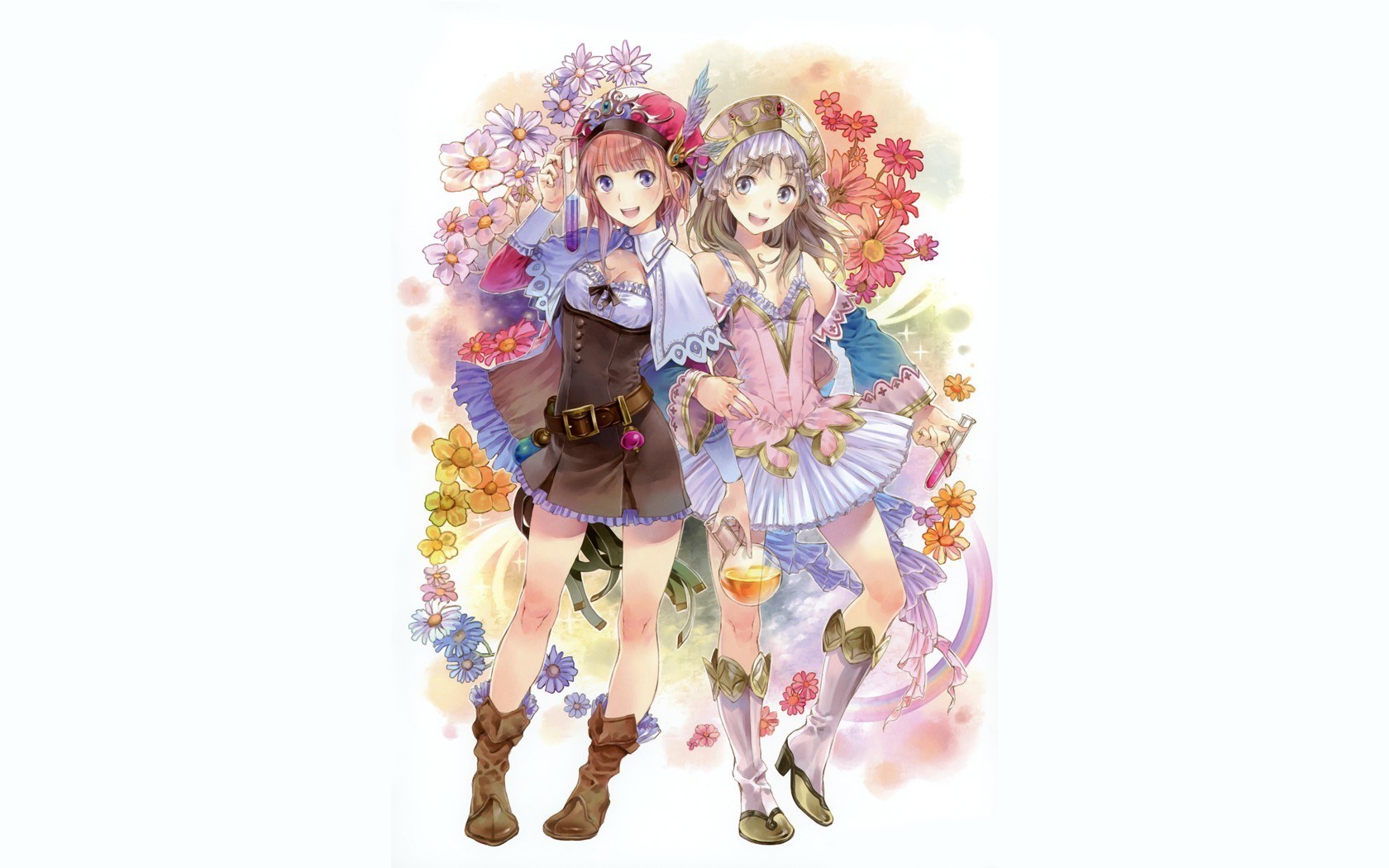 two girls with flowers
