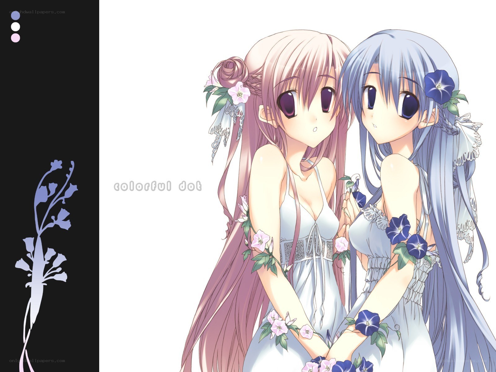 two girls with flowers