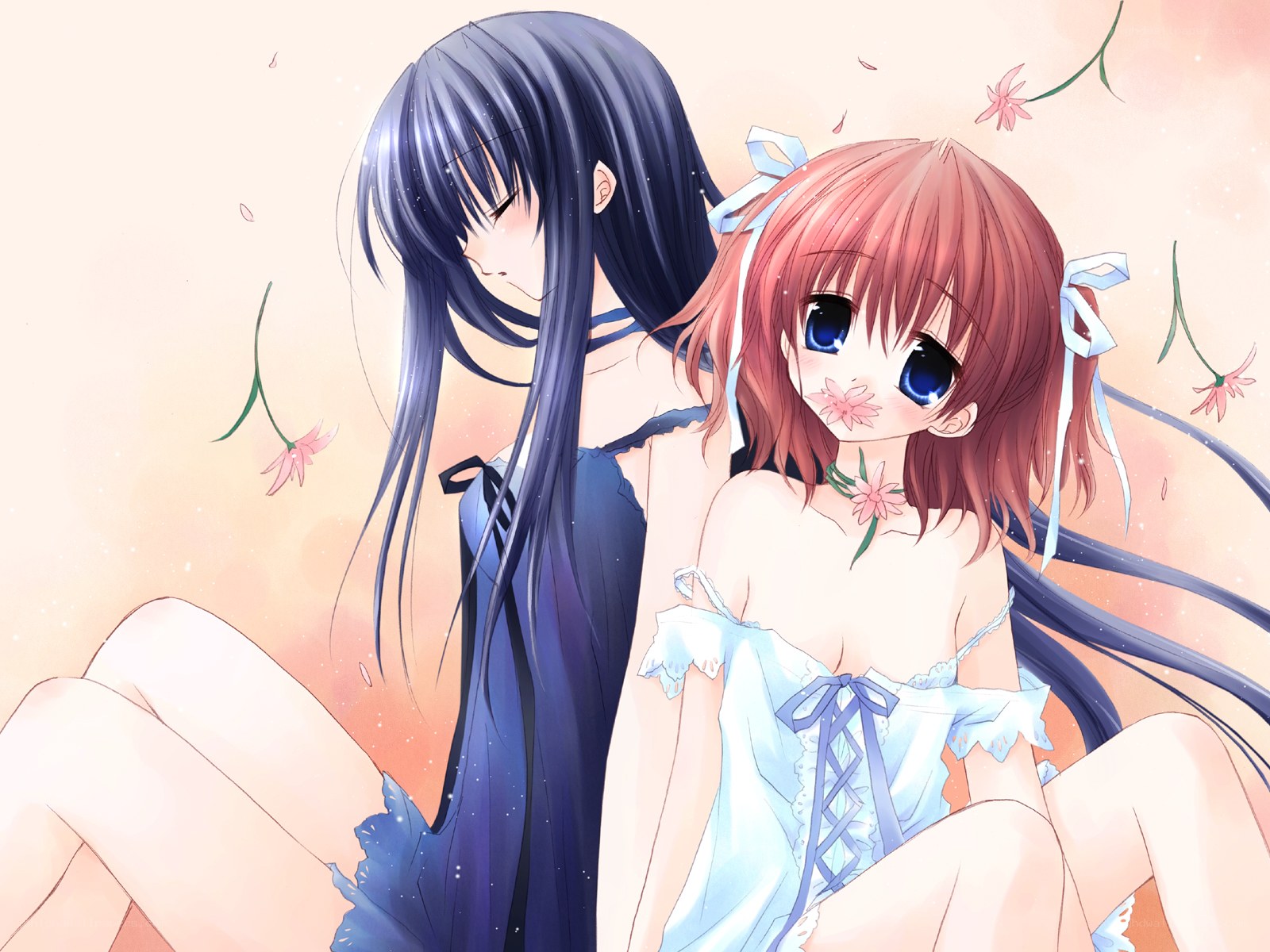 Two girls with flowers