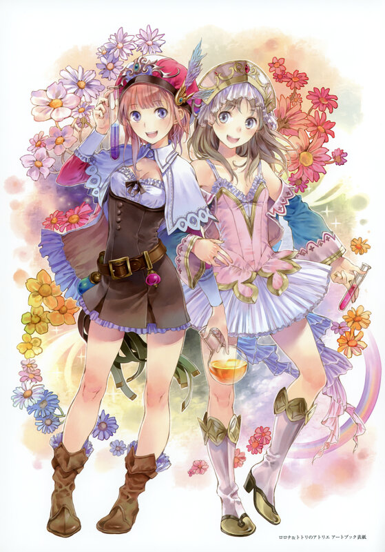Two girls with flowers and potions