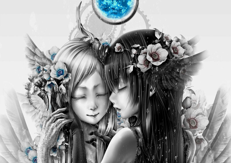 Two Girls with Flowers — Black