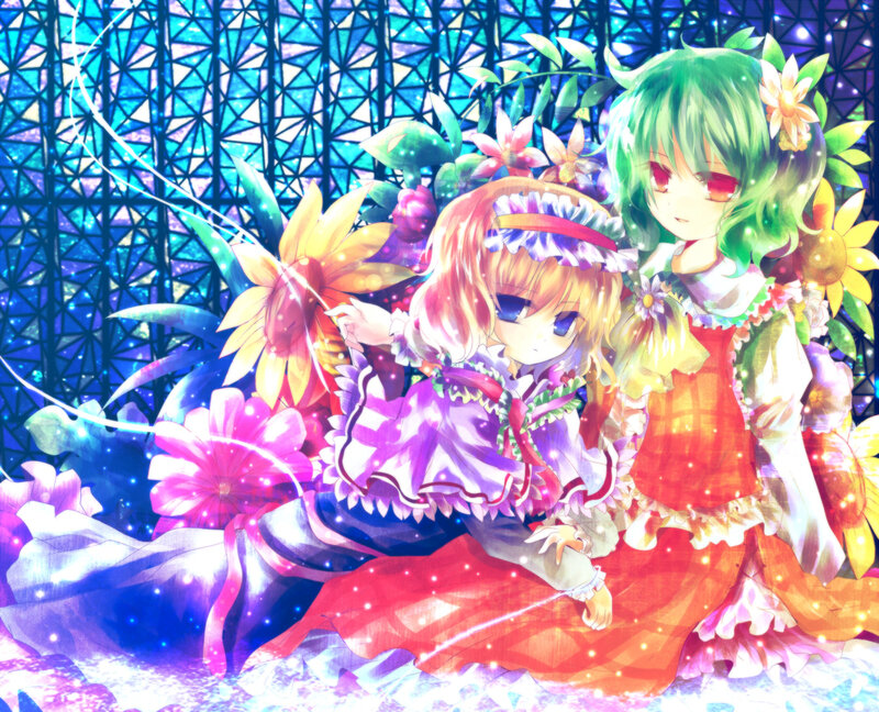Two Girls with Flowers — Green