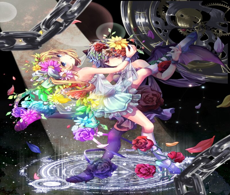 Two Girls with Flowers — Purple, Dramatic